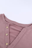 Women Pink Buttoned V Neck Cotton Loose Fit Top - My Store