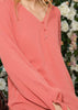 V-neck Tie Cuff Blouse In Faded Coral - My Store