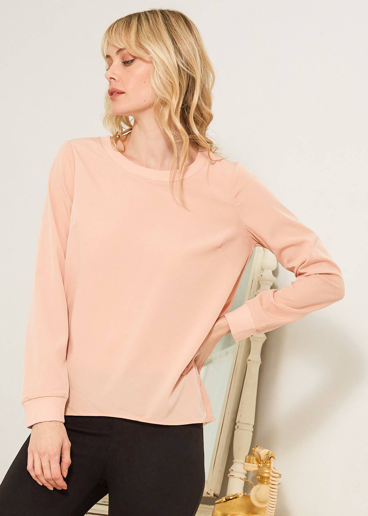 Women's Open Back Crewneck Top In Blush - My Store