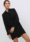 Women's Stand Collar Wrap Mini Dress In Black - My Store