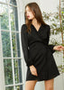 Women's Ruffle Trim Long Sleeve Wrap Dress in Black - My Store