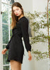 Women's Ruffle Trim Long Sleeve Wrap Dress in Black - My Store