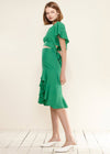 Women's Asymmetrical Hem Button Front Skirt in Kelly Green - My Store