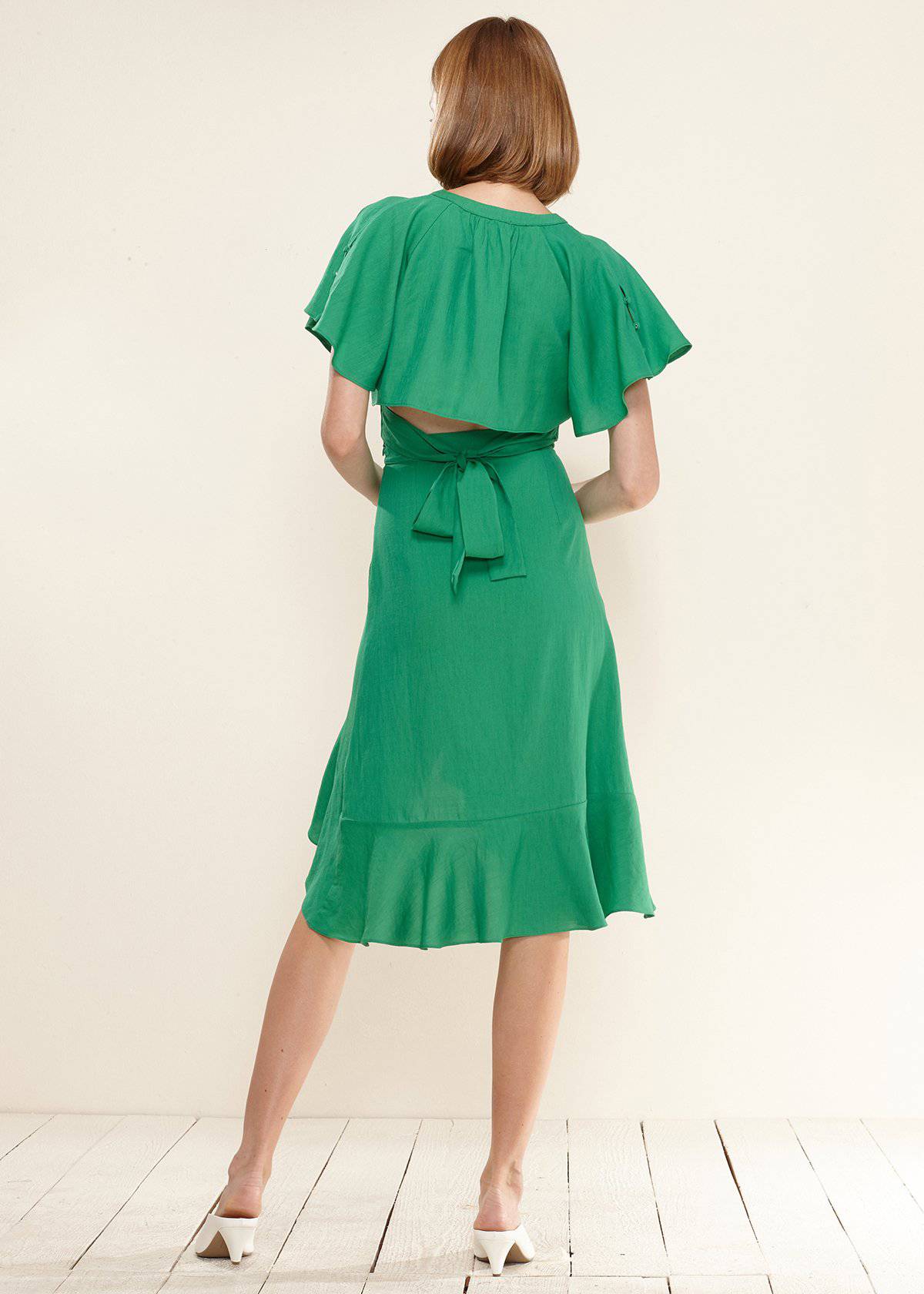 Women's Asymmetrical Hem Button Front Skirt in Kelly Green - My Store