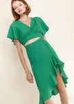 Women's Asymmetrical Hem Button Front Skirt in Kelly Green - My Store