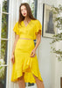 Women's Asymmetrical Hem Button Front Skirt in Yellow - My Store