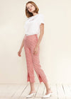 Women's Fringe Trim Slit Hem Gingham Pants in Red Gingham - My Store