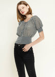 Women's Button Down Peplum Cropped Blouse in Black - My Store