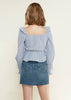 Smocked Cuff Button Front Peplum Blouse in Blue - My Store