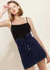 Women's Stitch Hem Double Strap High Waist Skirt in Navy - My Store