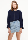 Women's Stitch Accent Puff Shoulder Bell Cuff Top in Navy - My Store