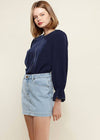 Women's Stitch Accent Puff Shoulder Bell Cuff Top in Navy - My Store