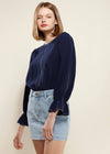 Women's Stitch Accent Puff Shoulder Bell Cuff Top in Navy - My Store