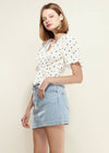 Women's Triangle Print Puff Sleeve Blouse in White triangle - My Store