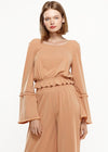 Women's Fringe Cuff Bell Sleeve Top in Apricot - My Store