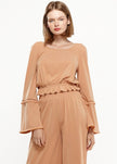 Women's Fringe Cuff Bell Sleeve Top in Apricot - My Store