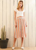 Women's Multi Stripe Button Front Midi Skirt in Rust Multi - My Store