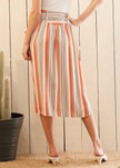 Women's Multi Stripe Button Front Midi Skirt in Rust Multi - My Store