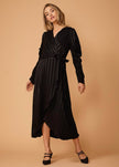 Women's Puffy Shoulder Dress in Black Stripe - My Store