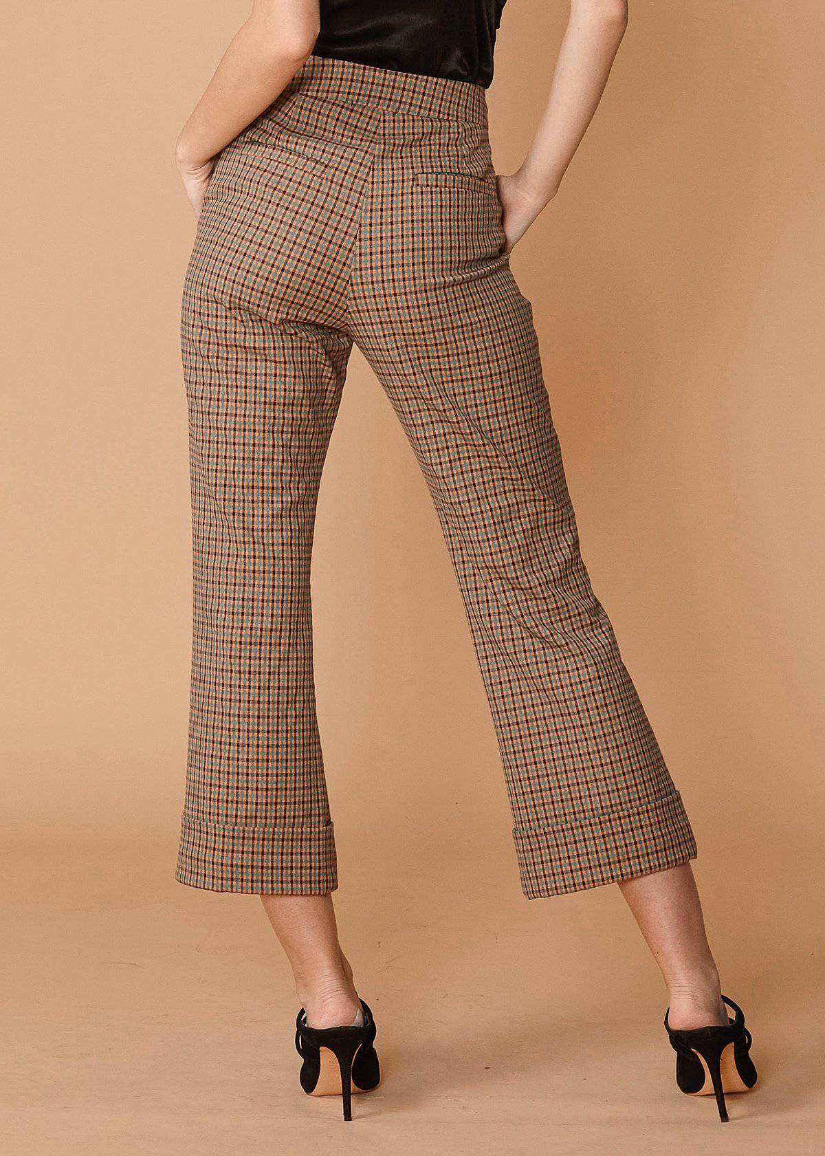 Women's Wide Cuff Trouser in Peach Gingham - My Store