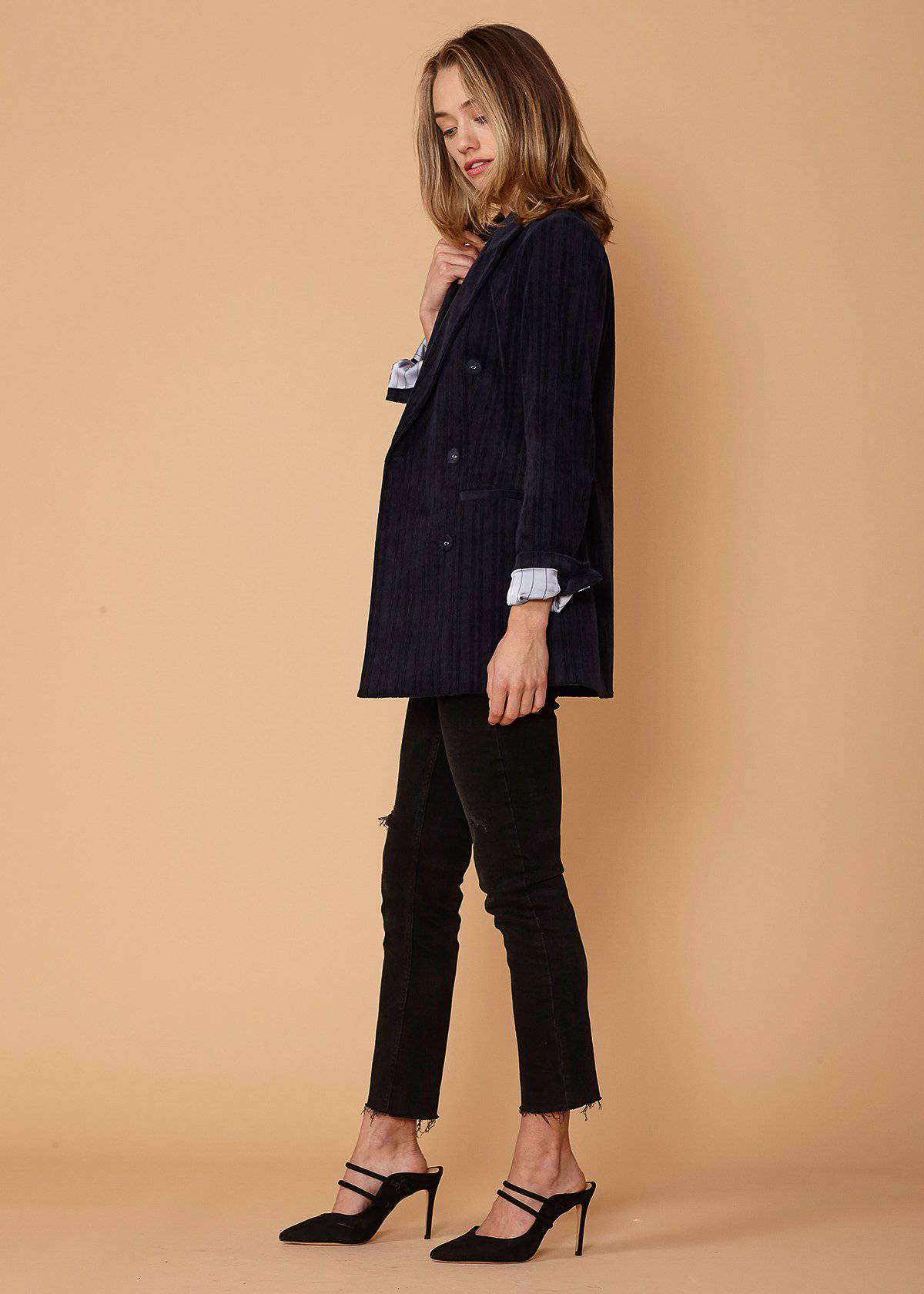 Women's Corduroy Double Breasted Blazer in Midnight - My Store