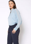 Women's Mandarin Collar Shirt Blouse In Cashmere Blue - My Store