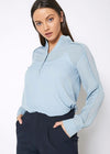 Women's Mandarin Collar Shirt Blouse In Cashmere Blue - My Store