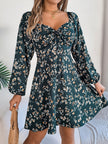 Printed Sweetheart Neck Balloon Sleeve Mini Dress - My Store