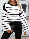 Striped Round Neck Long Sleeve Sweater - My Store