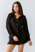 Black Textured Button-Up Collared Neck Long Sleeve Belted Romper /1-2-2-1 - My Store