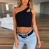 One shoulder drawstring sexy crop top Elegant bodycon women - My Store