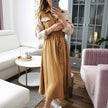 Elegant Khaki mid waist long sleeve dress autumn winter long female - My Store