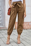 Khaki Solid Color Frock-style Pants with Belt - My Store