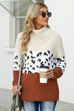 Winter Apricot Turtleneck Splicing Chunky Knit Pullover Sweater - My Store