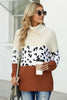 Winter Apricot Turtleneck Splicing Chunky Knit Pullover Sweater - My Store