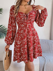 Printed Sweetheart Neck Balloon Sleeve Mini Dress - My Store