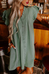 Mist Green Ruffle Sleeve V Neck Frilled Shift Dress - My Store