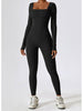 Square Neck Long Sleeve Sports Jumpsuit - My Store