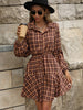 Plaid Drawstring Waist Button Front Shirt Dress - My Store