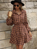 Plaid Drawstring Waist Button Front Shirt Dress - My Store