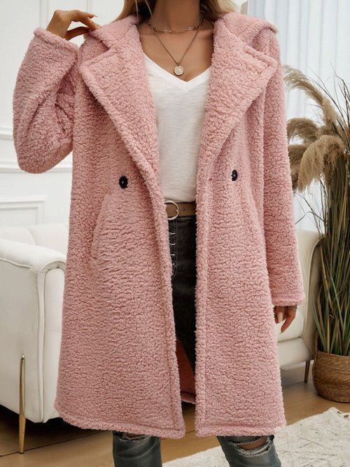 Pocketed Long Sleeve Hooded Teddy Coat - My Store