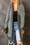 Gray Plaid Knitted Long Open Front Cardigan - My Store