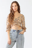 Floral Ruffle Smocked Back Ruched Crop Top