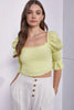 Crinkle Texture Scoop Neck Puff Sleeve Crop Top