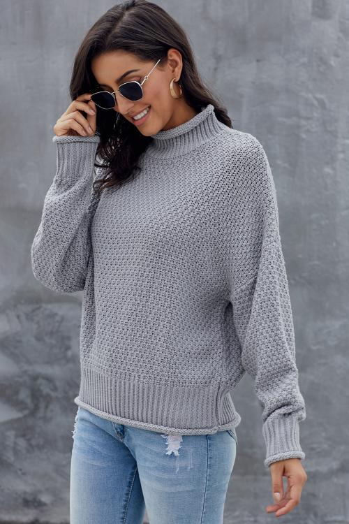 New Gray Chunky Batwing Long Sleeve Turtleneck Sweater - My Store