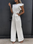 Ruffled Round Neck Cap Sleeve Jumpsuit - My Store