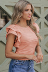 Apricot Pink Wavy Textured Ruffle Sleeve Top - My Store