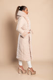 Long winter padded jacket with faux fur, beige - My Store