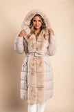 Padded winter jacket with faux fur, beige - My Store