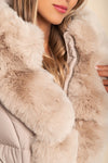 Padded winter jacket with faux fur, beige - My Store